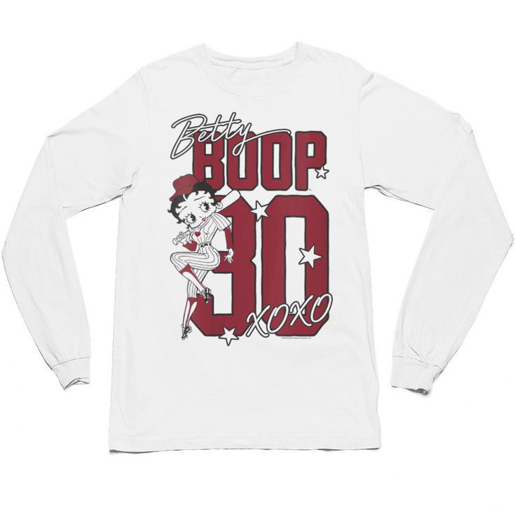 Betty Boop Baseball Logo Jersey With Stars Cute Cartoon Unisex Long Sleeve T-Shirt