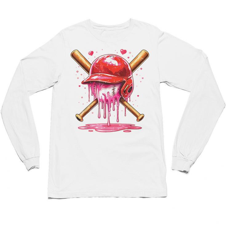 Boys Valentine Day Baseball Helmet Drip Ice-Cream Youth Kids Unisex Long Sleeve T-Shirt