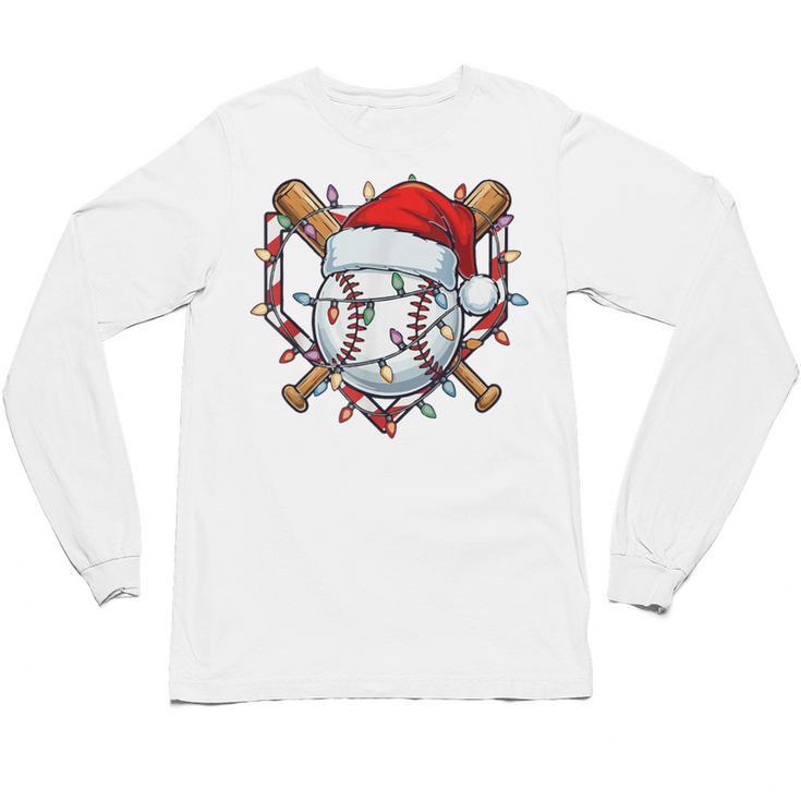 Christmas Baseball Santa Hat For Baseball Players Fans Unisex Long Sleeve T-Shirt
