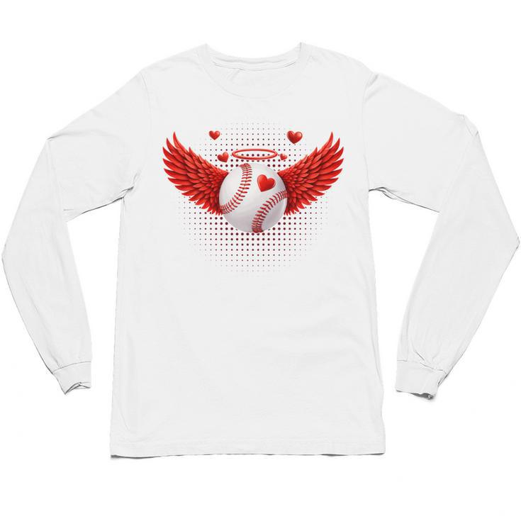 Cute Baseball &Cupid Wings Happy Valentines Boys Men Unisex Long Sleeve T-Shirt