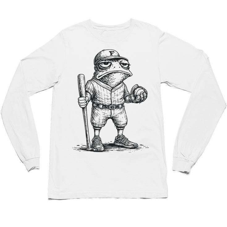Frog Basketbal Men Women Grumpy Frog Playing Baseball Unisex Long Sleeve T-Shirt