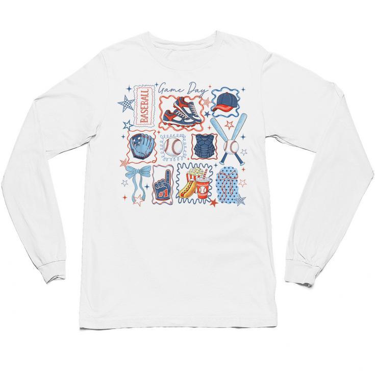 Game Day Baseball Lover Coquette Bow Girl Women Kid Mom Mama Unisex Long Sleeve T-Shirt