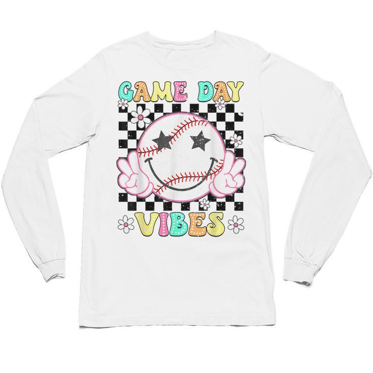 Game Day Vibes Softball Baseball Groovy Game Day Girls Women Unisex Long Sleeve T-Shirt