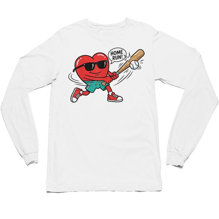 Heart Valentines Day Baseball Men Boys Kids Teens Unisex Long Sleeve T-Shirt