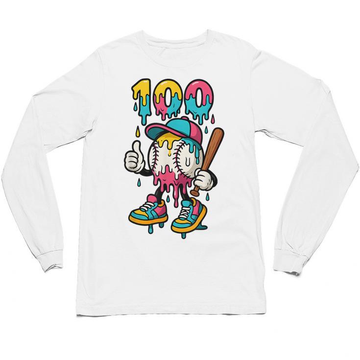 Ice Cream Drip Baseball Party 100 Days Of School Teacher Unisex Long Sleeve T-Shirt