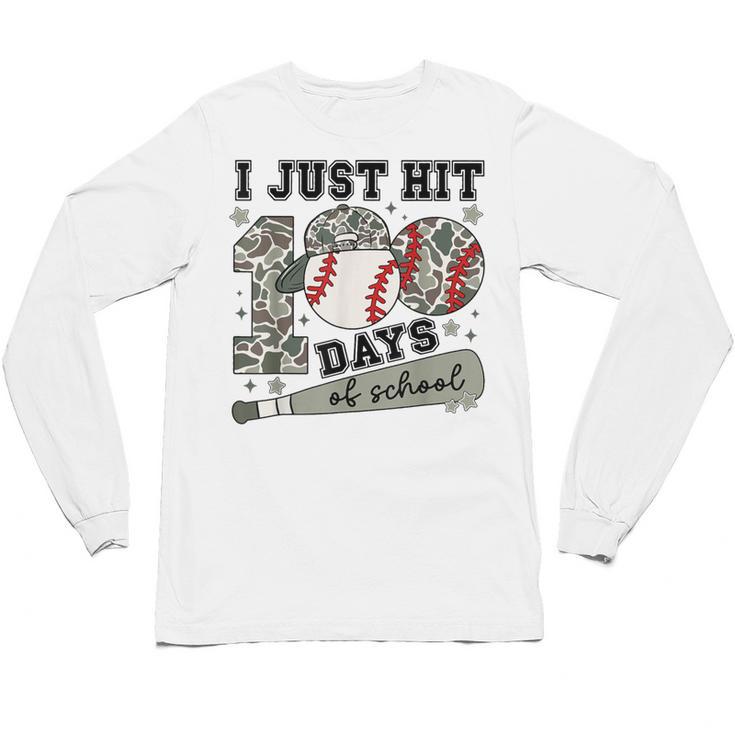 I Just Hit 100 Days Of School Camo Baseball 100 Days Smarter Unisex Long Sleeve T-Shirt