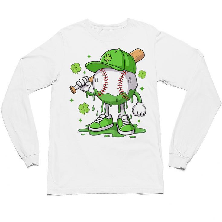 Kids Boys Happy St Patricks Day Kids Baseball Ice Cream Drip Unisex Long Sleeve T-Shirt