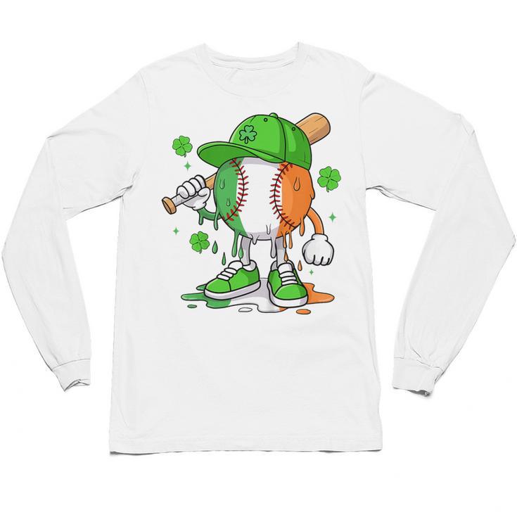 Kids Boys St Patricks Day Irish Flag Kids Baseball Ice Cream Drip Unisex Long Sleeve T-Shirt