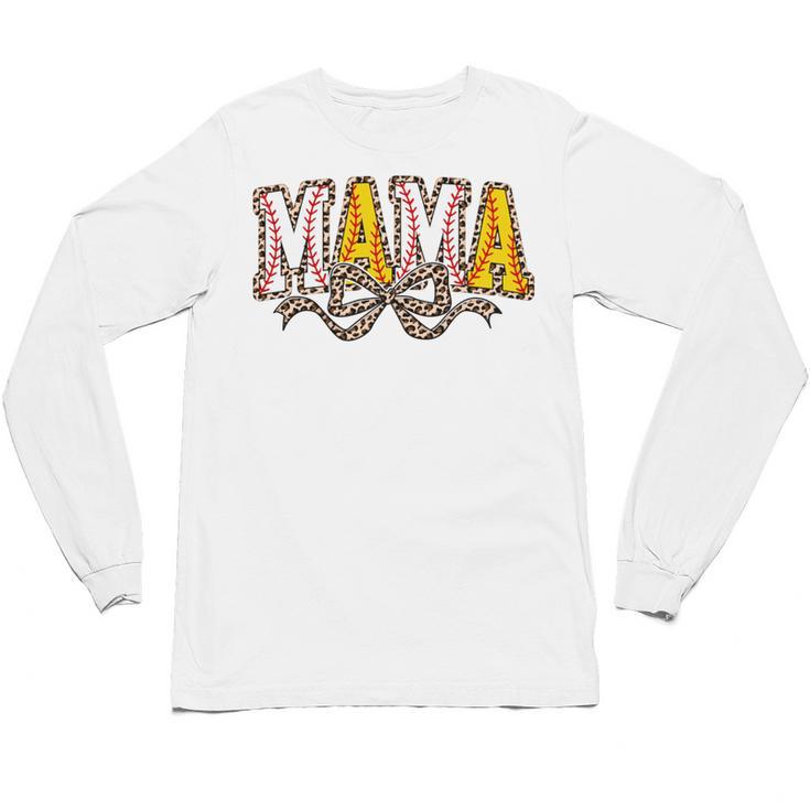 Leopard Baseball Softball Mama Bow Softball Baseball Mom Unisex Long Sleeve T-Shirt