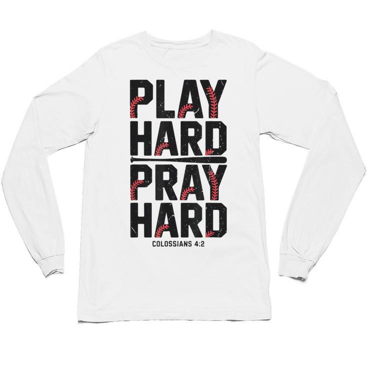 Play Hard Pray Hard Youth Boy Christian Baseball Jesus Unisex Long Sleeve T-Shirt