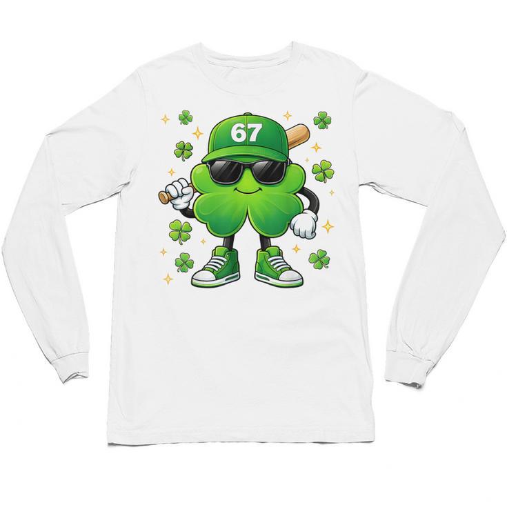 Shamrocks Playing Baseball St Patricks Day 6 7 Meme Men Boys Unisex Long Sleeve T-Shirt