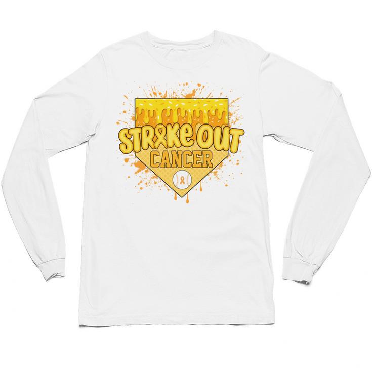 Strike Out Childhood Cancer Boys Baseball Drip Gold Ribbon Unisex Long Sleeve T-Shirt