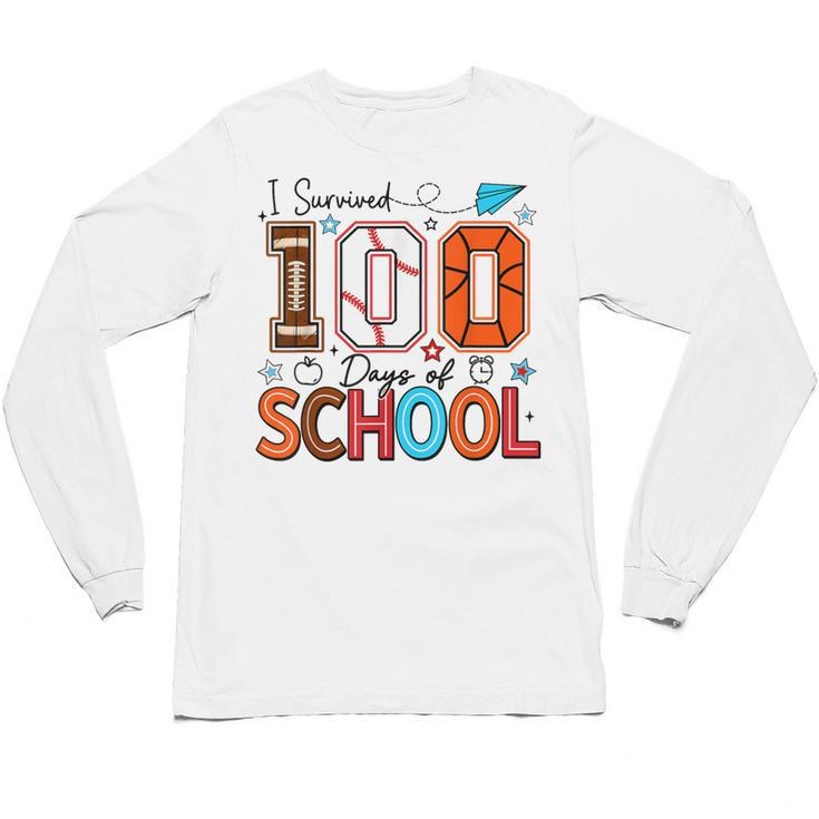 I Survived 100 Days Baseball Football Basketball School Kids Unisex Long Sleeve T-Shirt