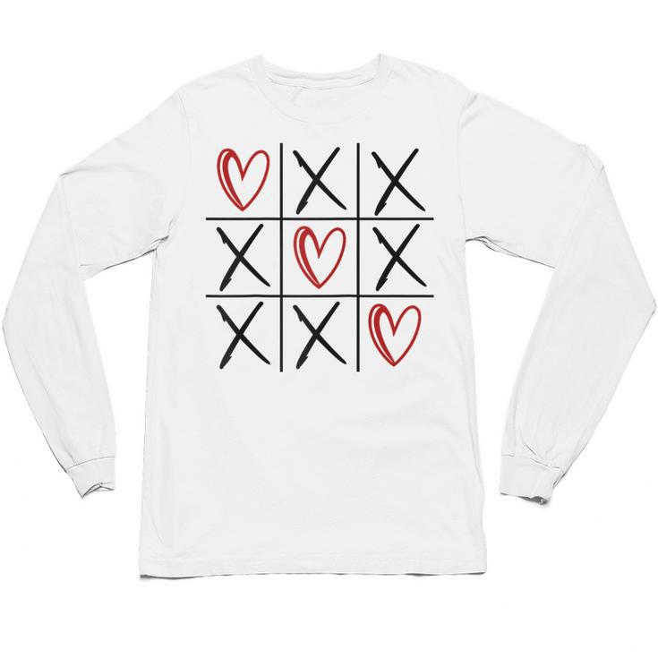 Tic Tac Toe Love Hearts Romantic Valentine Raglan Baseball Tee Unisex Long Sleeve T-Shirt