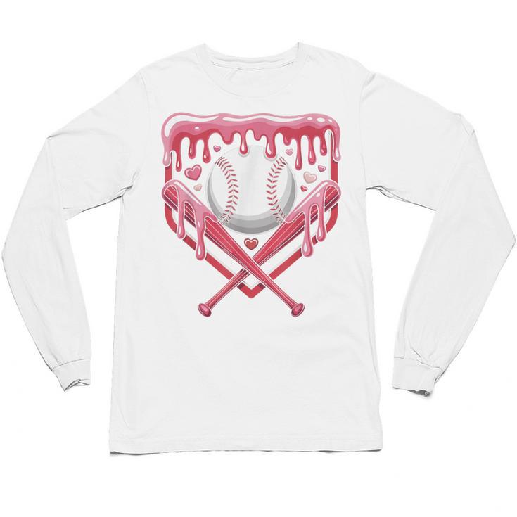 Valentines Baseball Boys Ice Cream Drip Heart Youth Kids Unisex Long Sleeve T-Shirt