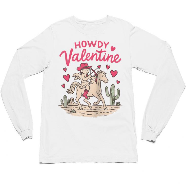 Valentine’s Day Western Life Cowboys Cupid Howdy Valentine Raglan Baseball Tee Unisex Long Sleeve T-Shirt