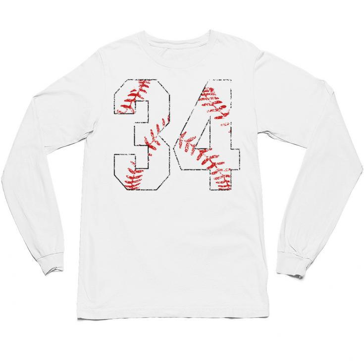 Vintage Distressed Baseball Number 34 Jersey Player Uniform Unisex Long Sleeve T-Shirt