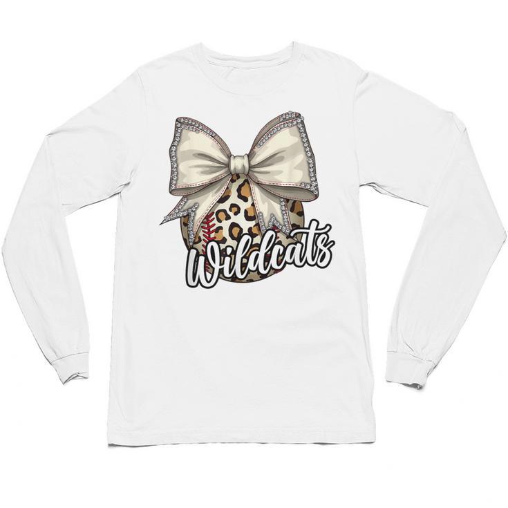 Wildcats Baseball Leopard Print Coquette Bow Mascot Game Day Unisex Long Sleeve T-Shirt