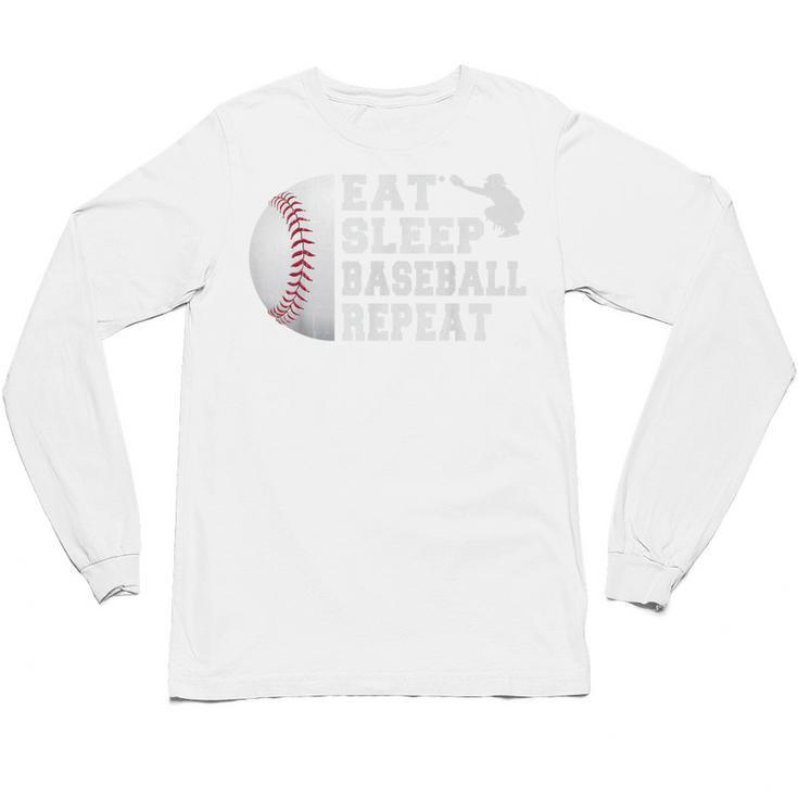 Youth Eat Sleep Baseball Repeat Catcher Boys Men Unisex Long Sleeve T-Shirt