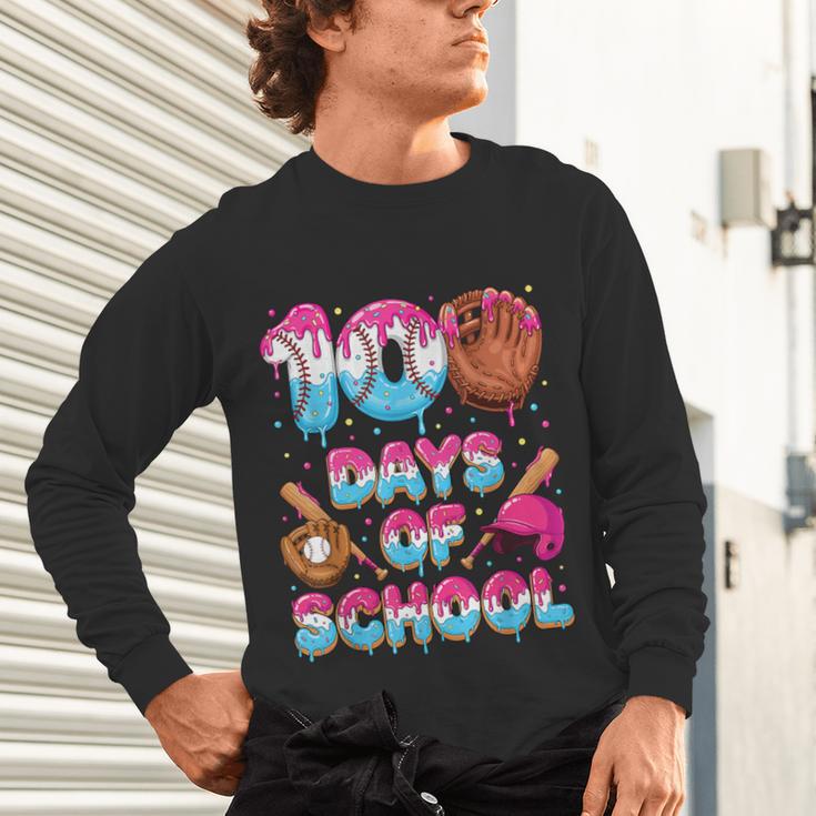 100 Days Of School Baseball Donut Dripping Teacher Boys Kids Unisex Long Sleeve T-Shirt