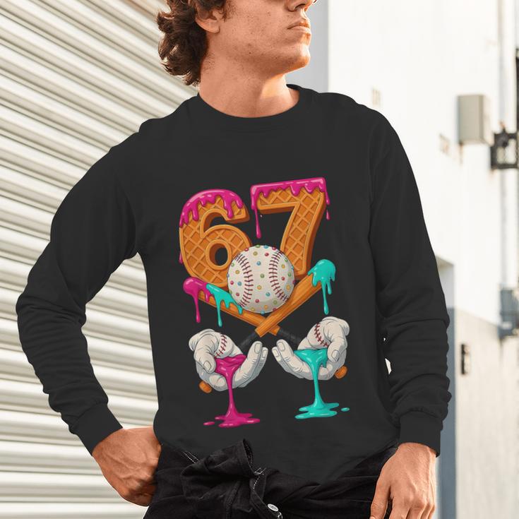 6 7 Ice Cream Drip Baseball Number 67 Player Boy Girl Kids Unisex Long Sleeve T-Shirt 6 7 Ice Cream Drip Baseball Number 67 Player Boy Girl Kids Unisex Long Sleeve T-Shirt