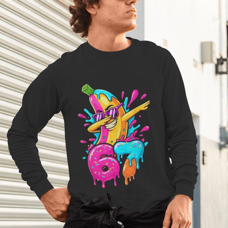 67 Baseball Dabbing Banana 6 7 Dripping Ice Cream Meme Unisex Long Sleeve T-Shirt