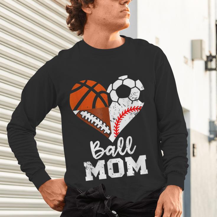 Ball Mom Heart Soccer Basketball Baseball Football Mom Unisex Long Sleeve T-Shirt