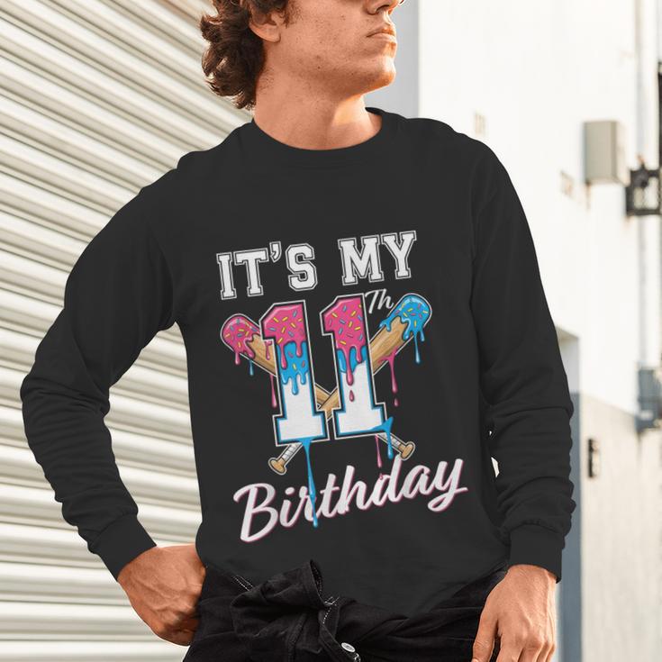 Baseball 11 Year Old Ice Cream Drip 11th Birthday Boys Unisex Long Sleeve T-Shirt