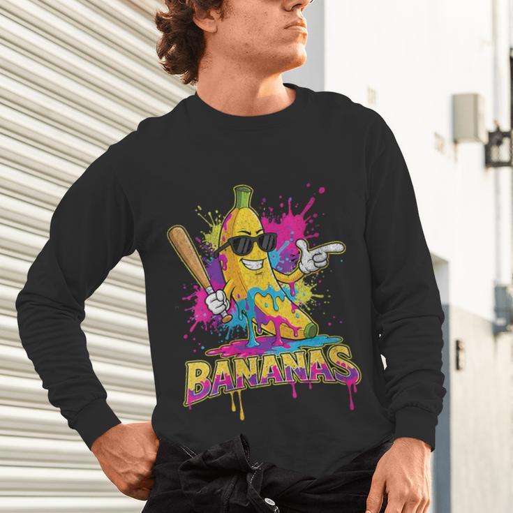 Baseball Banana Splatter Sports Kids Teens Unisex Long Sleeve T-Shirt
