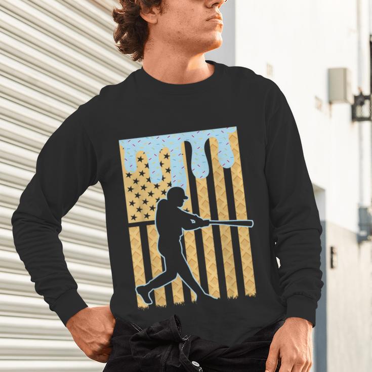 Baseball Drip Boys Dripping Ice Cream Baseball American Flag Unisex Long Sleeve T-Shirt