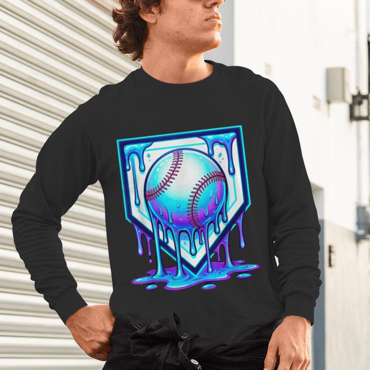 Baseball Drip Ice Cream Blue Glow Melt Ball Graphic Unisex Long Sleeve T-Shirt Baseball Drip Ice Cream Blue Glow Melt Ball Graphic Unisex Long Sleeve T-Shirt
