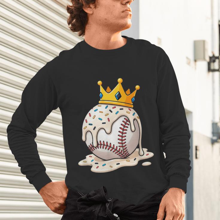 Baseball Drip Ice Cream Crown Melt Graphic Unisex Long Sleeve T-Shirt