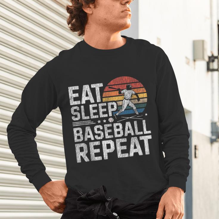 Baseball Fan Vintage Retro Eat Sleep Baseball Repeat Unisex Long Sleeve T-Shirt