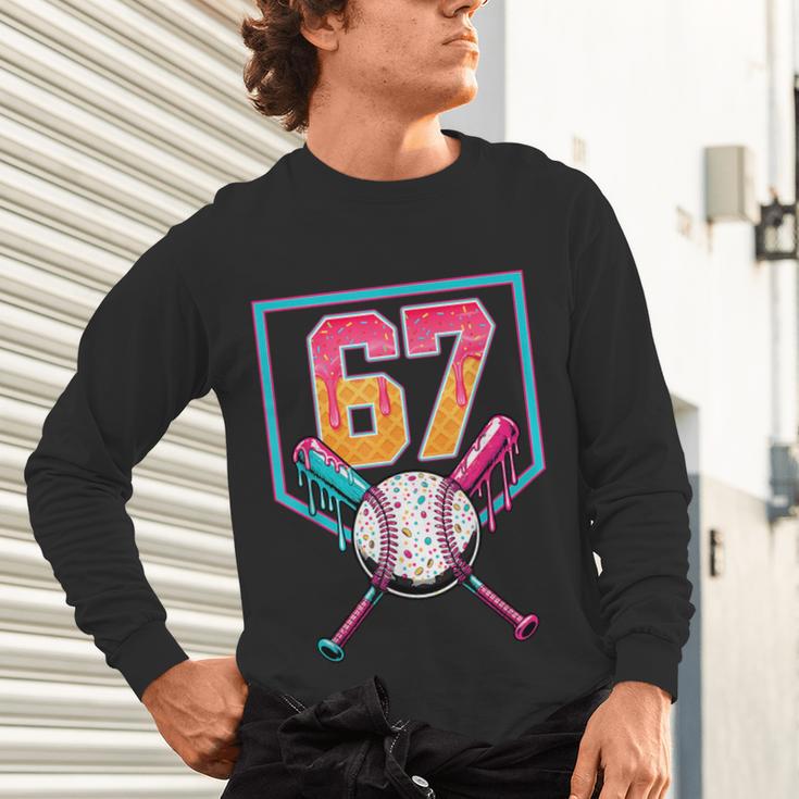 Baseball Ice Cream Drip Number 67 Player 67th Birthday Men Unisex Long Sleeve T-Shirt Baseball Ice Cream Drip Number 67 Player 67th Birthday Men Unisex Long Sleeve T-Shirt