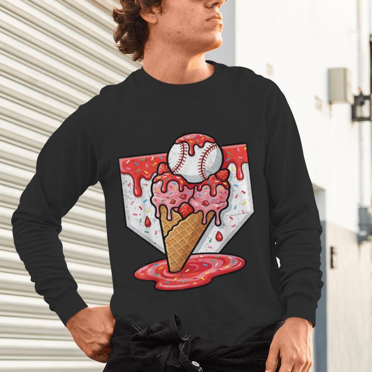 Baseball Ice Cream Drip Baseball Strawberry For Youth Red Unisex Long Sleeve T-Shirt