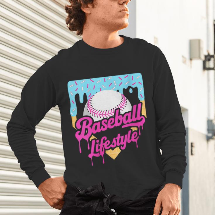 Baseball Life Lifestyle Home Plate Ice Cream Drip Men Boys Unisex Long Sleeve T-Shirt Baseball Life Lifestyle Home Plate Ice Cream Drip Men Boys Unisex Long Sleeve T-Shirt