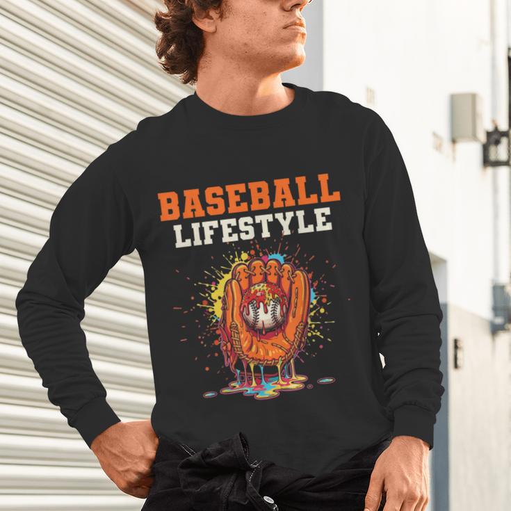 Baseball Lifestyle Ice Cream Drip Baseball Glove Crossed Bat Unisex Long Sleeve T-Shirt