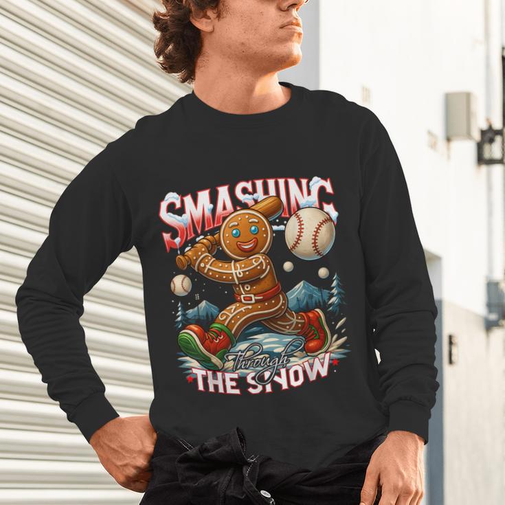 Baseball Player Christmas Gingerbread Smashing Through Snow Unisex Long Sleeve T-Shirt Baseball Player Christmas Gingerbread Smashing Through Snow Unisex Long Sleeve T-Shirt