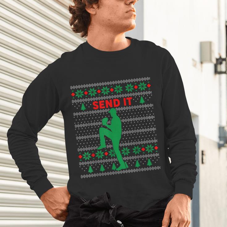 Baseball Player Christmas Pajama Send It Xmas PJs Boys Unisex Long Sleeve T-Shirt