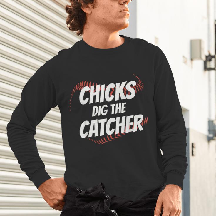 Baseball Seams Chicks Dig The Catcher Unisex Long Sleeve T-Shirt