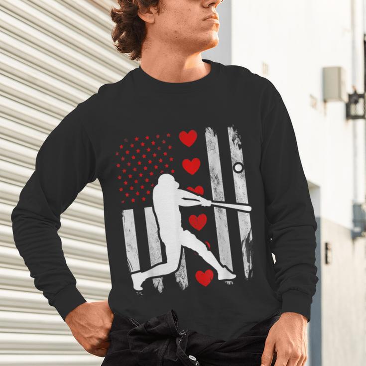 Baseball Silhouette Heart USA Flag Hearts American Boys Kids Unisex Long Sleeve T-Shirt Baseball Silhouette Heart USA Flag Hearts American Boys Kids Unisex Long Sleeve T-Shirt