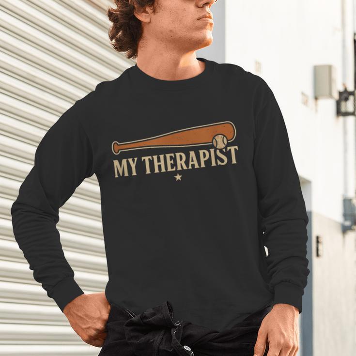 Baseball Tee My Therapist Bat Men Women Kids Unisex Long Sleeve T-Shirt Baseball Tee My Therapist Bat Men Women Kids Unisex Long Sleeve T-Shirt