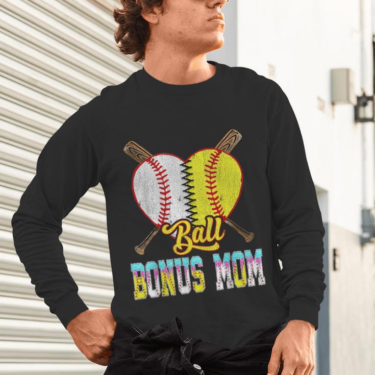 Bonus Mom Of Both Half Baseball Softball Ice Cream Drip Unisex Long Sleeve T-Shirt