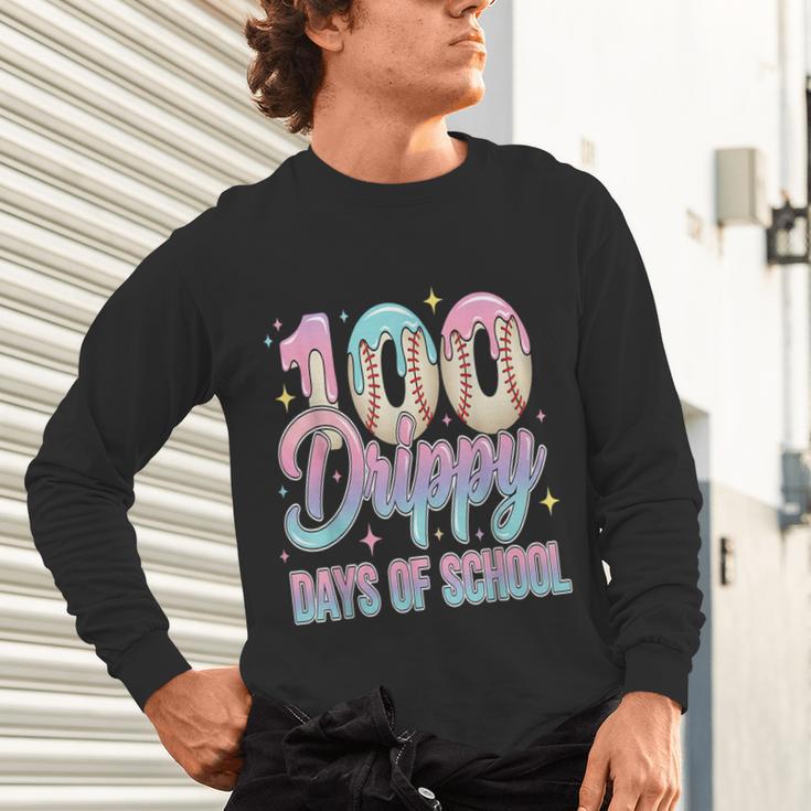 Boys Kids 100 Drippy Days Of School Baseball Drip Ice Cream Unisex Long Sleeve T-Shirt