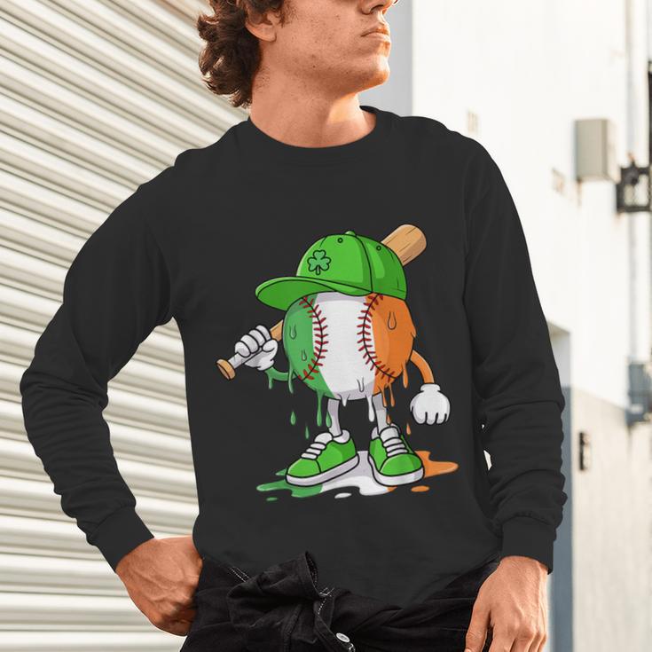 Boys St Patricks Day Kids Baseball Player Ice Cream Drip Unisex Long Sleeve T-Shirt