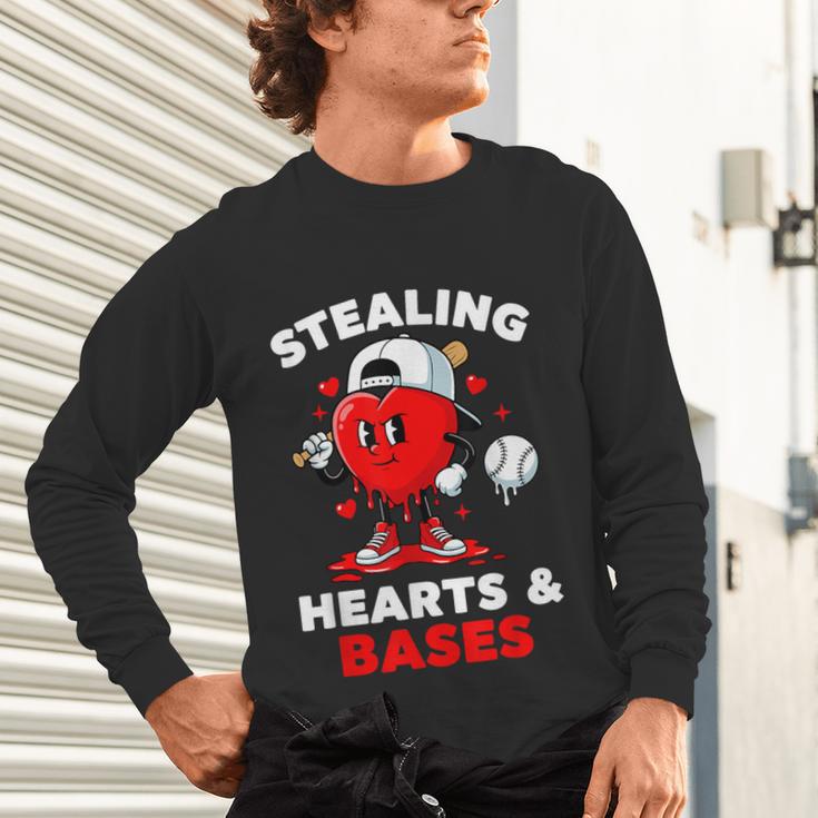 Boys Valentines Baseball Drip Icecream Stealing Hearts Kids Unisex Long Sleeve T-Shirt