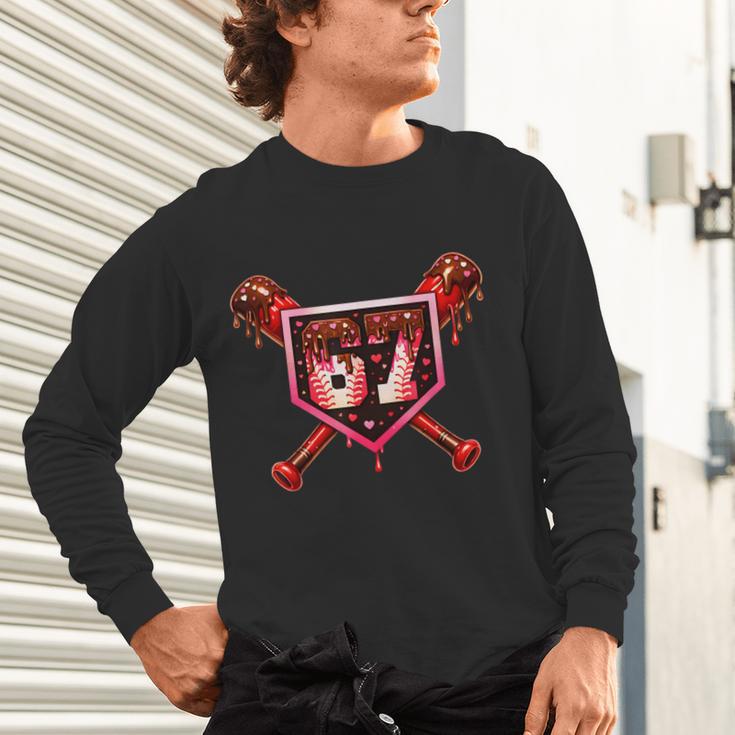 Chocolate 67 Drip Baseball Valentine Love Sports Unisex Long Sleeve T-Shirt