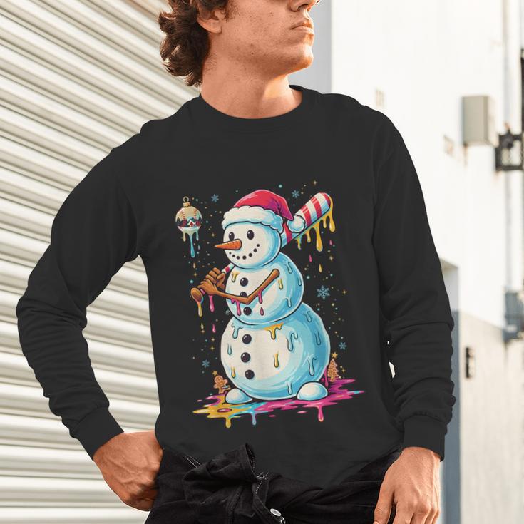Christmas Baseball Snowman Drip For Boys Men Girls Women Unisex Long Sleeve T-Shirt