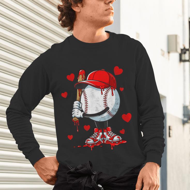 Cute Dripping Baseball Lover Valentines Day Boys Kids Unisex Long Sleeve T-Shirt
