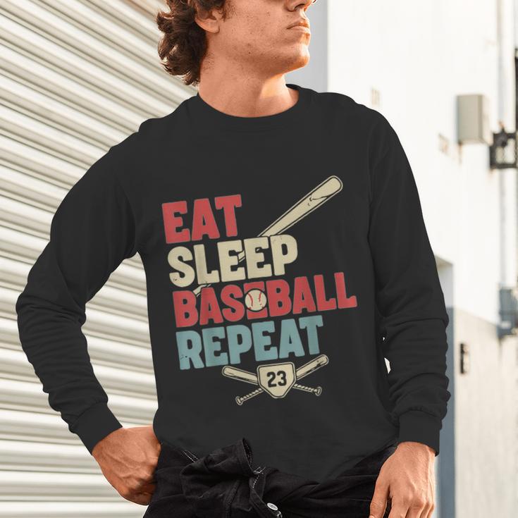 Eat Sleep Baseball Repeat Bat Ball Player Fan Unisex Long Sleeve T-Shirt